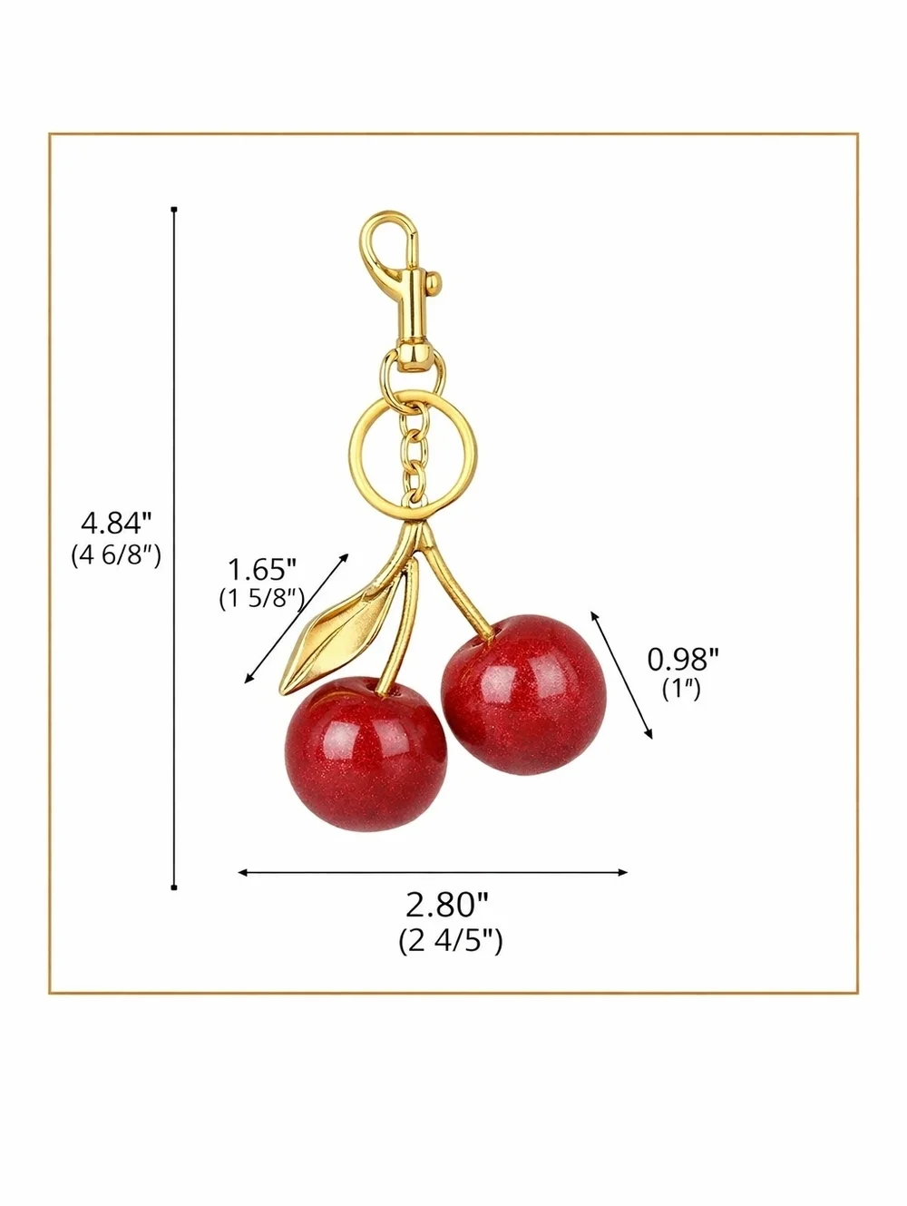 Large Red Cherries on a K Gold Plated Keychain / Bag Charm
